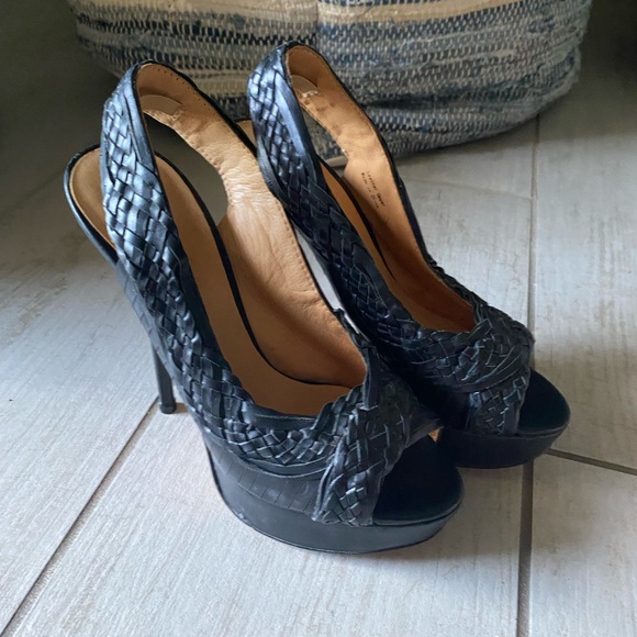 L.A.M.B. Slingback, open toe, leather stiletto size 7M black 6” heels 1” platfor - Picture 3 of 11